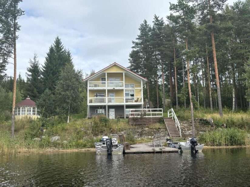 Fishing boat at Villa Rantakallio private shore on Lake Simpelejärvi